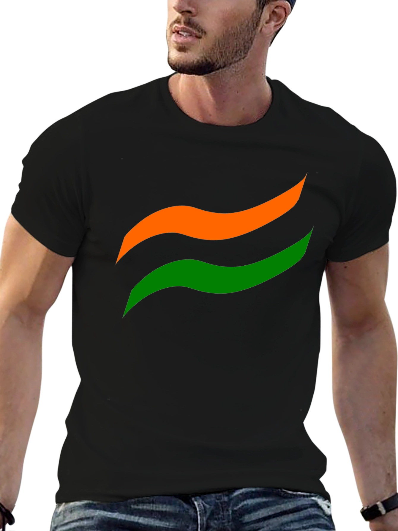 India Flag Graphic Black Tee - Mens Cotton T-Shirt