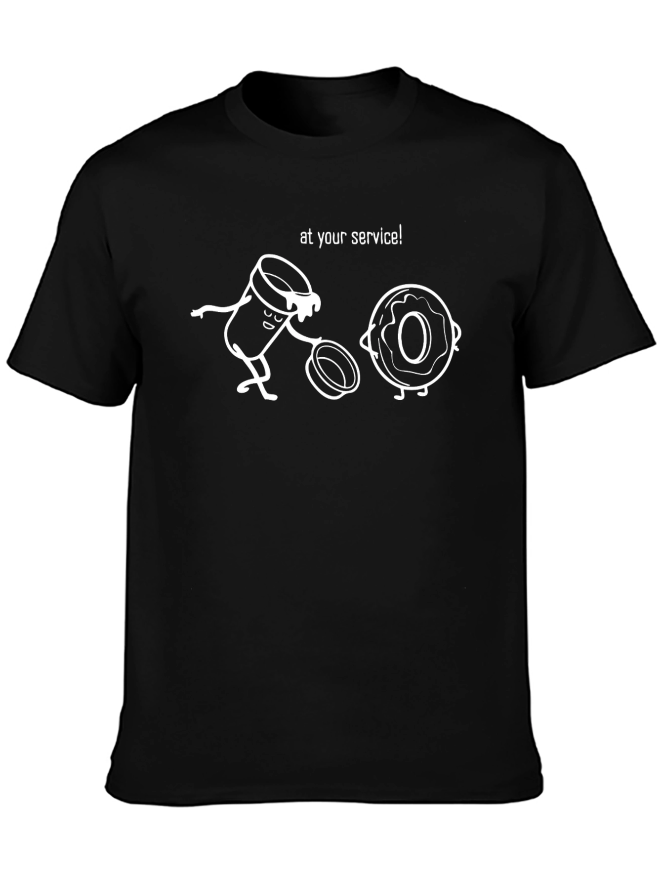 Coffee and Donut Cartoon T-Shirt - At Your Service!