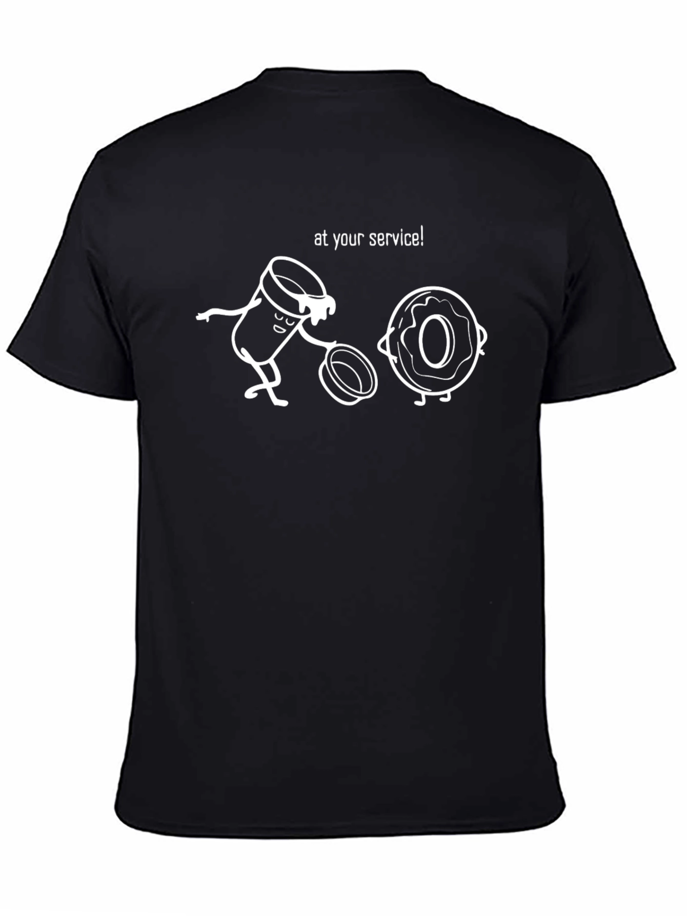 Coffee and Donut Cartoon T-Shirt - At Your Service!
