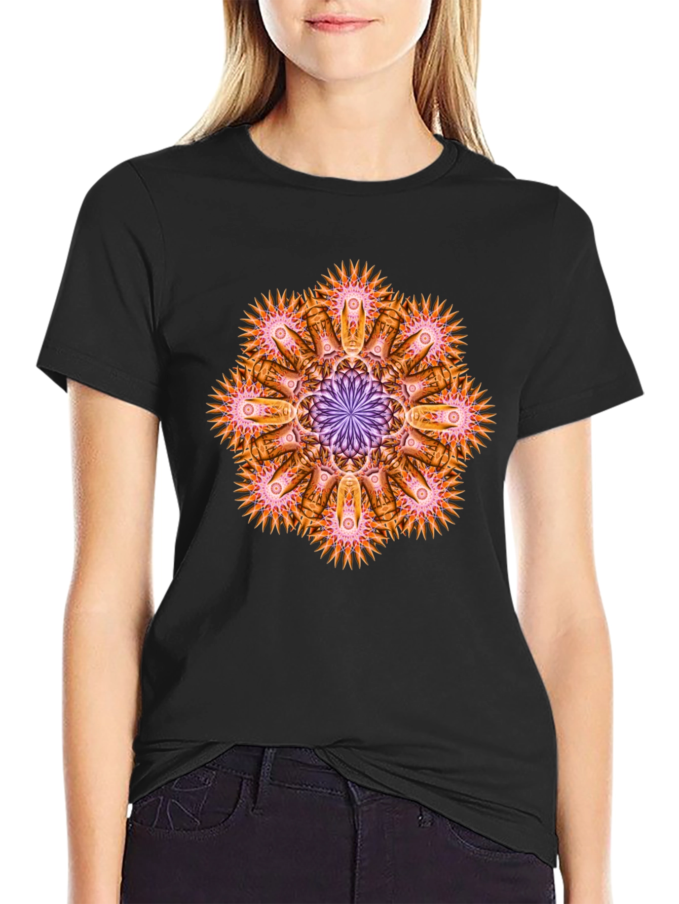 Abstract Mandala Graphic Tee - Black Cotton