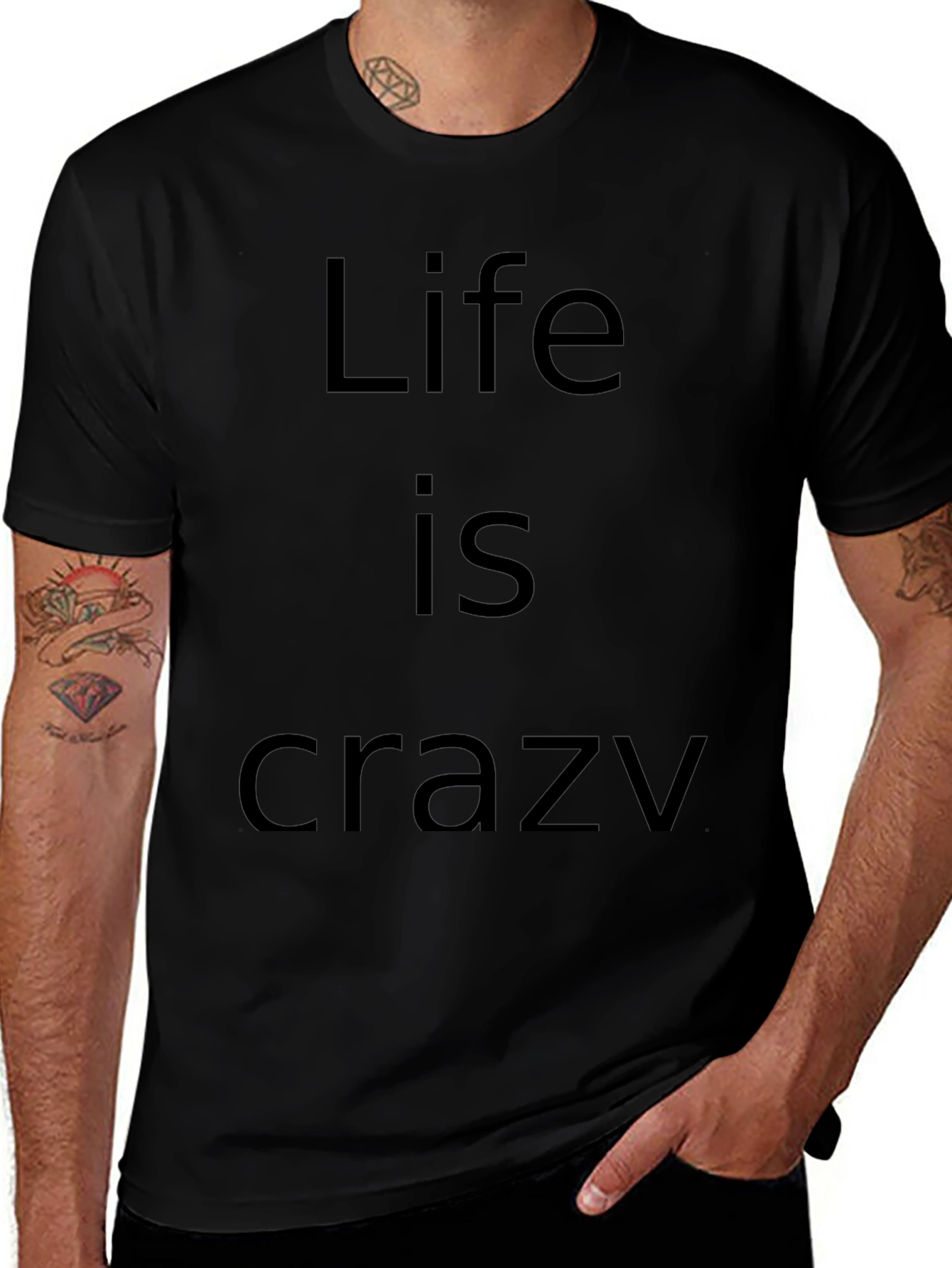 Life Is Crazy Black Graphic T-Shirt