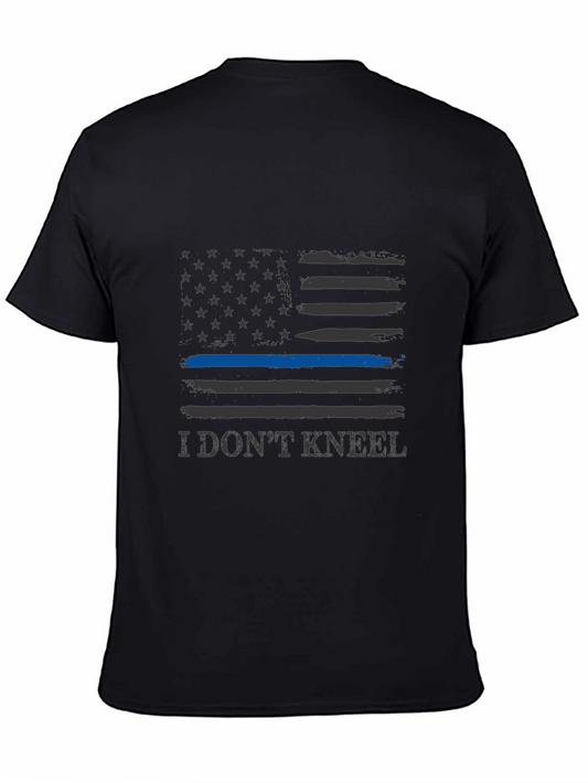 I Dont Kneel T-Shirt - Thin Blue Line American Flag Graphic Tee
