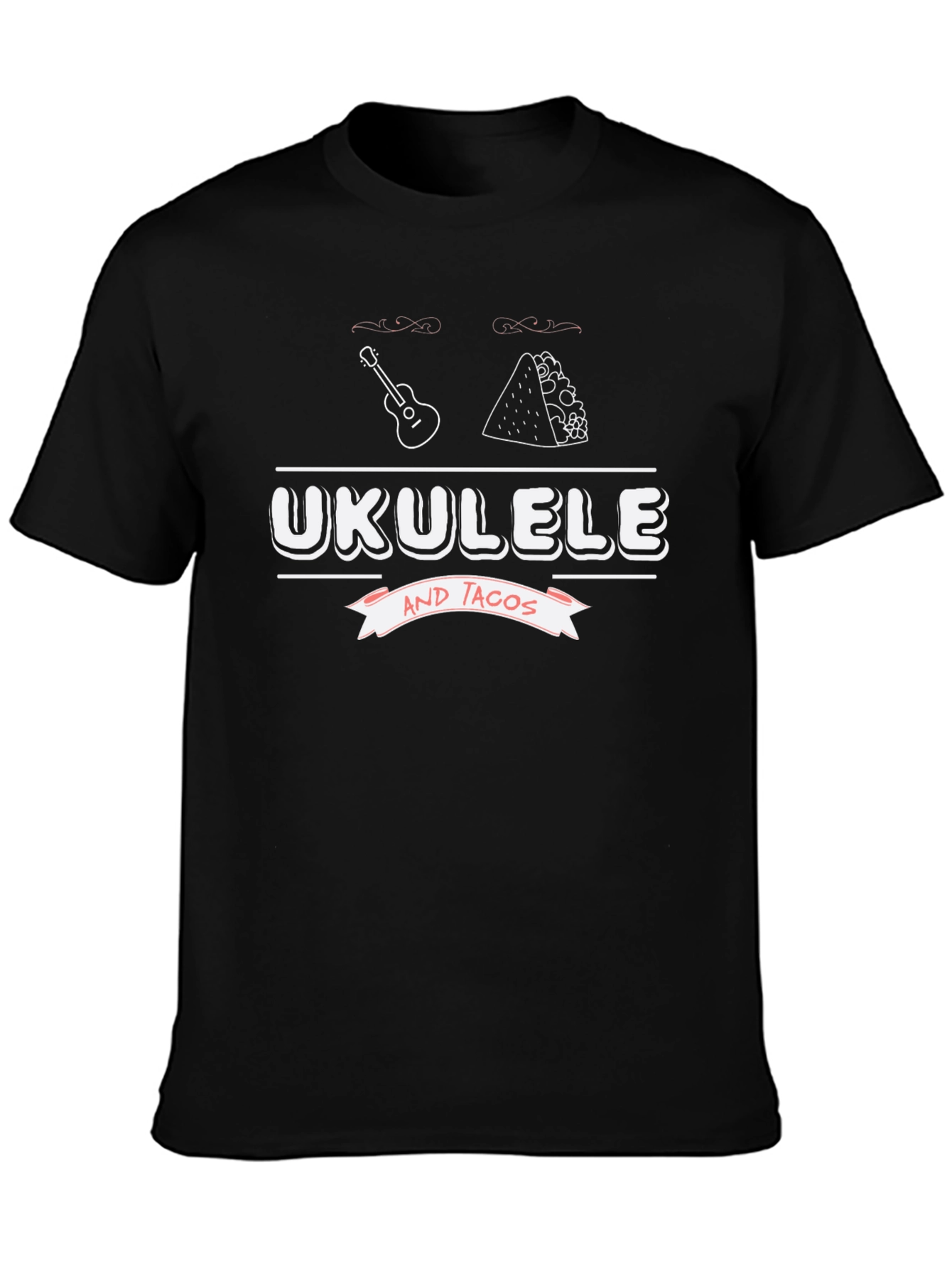 Ukulele and Tacos Black Graphic T-Shirt