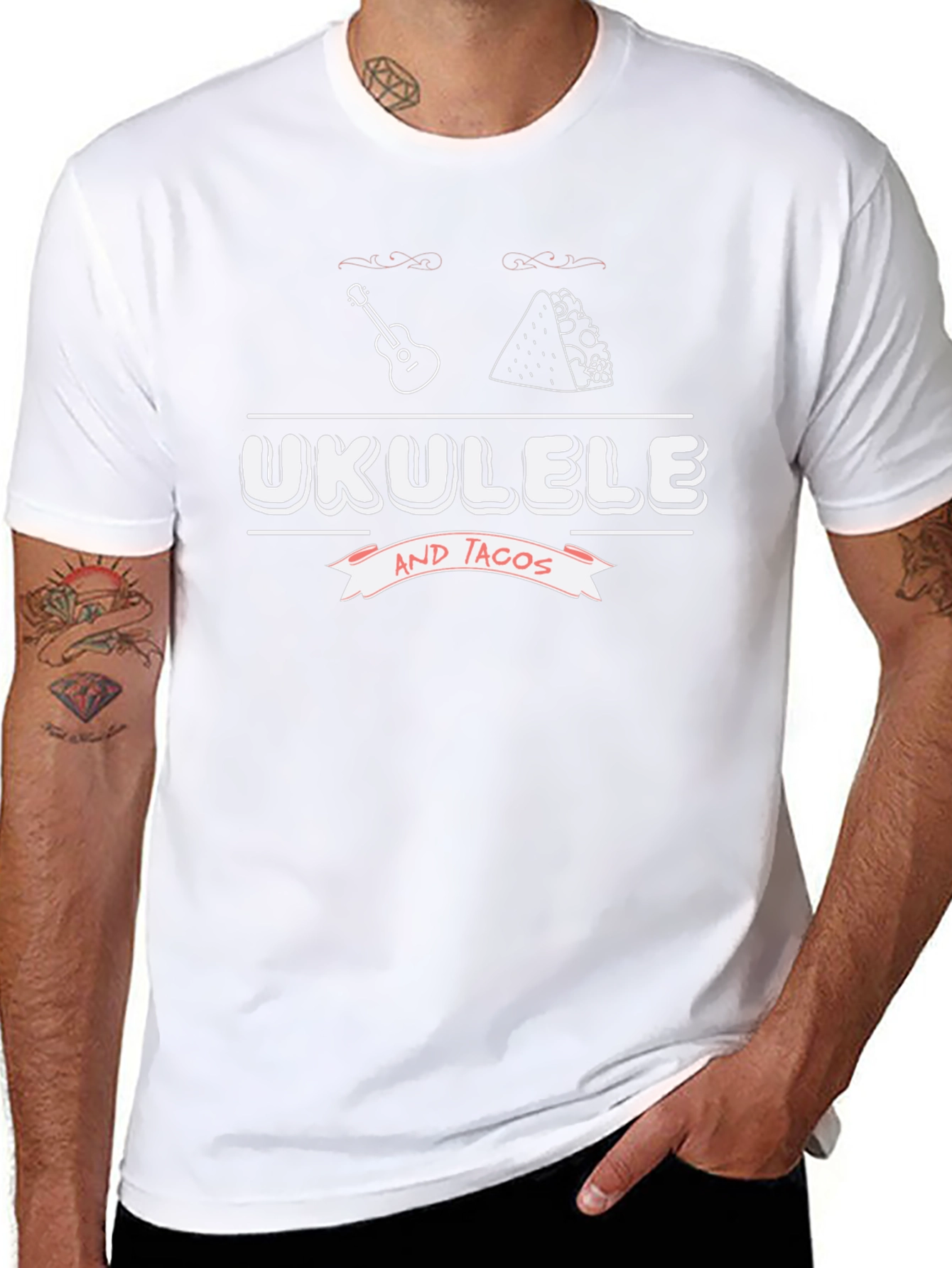 Ukulele and Tacos Black Graphic T-Shirt