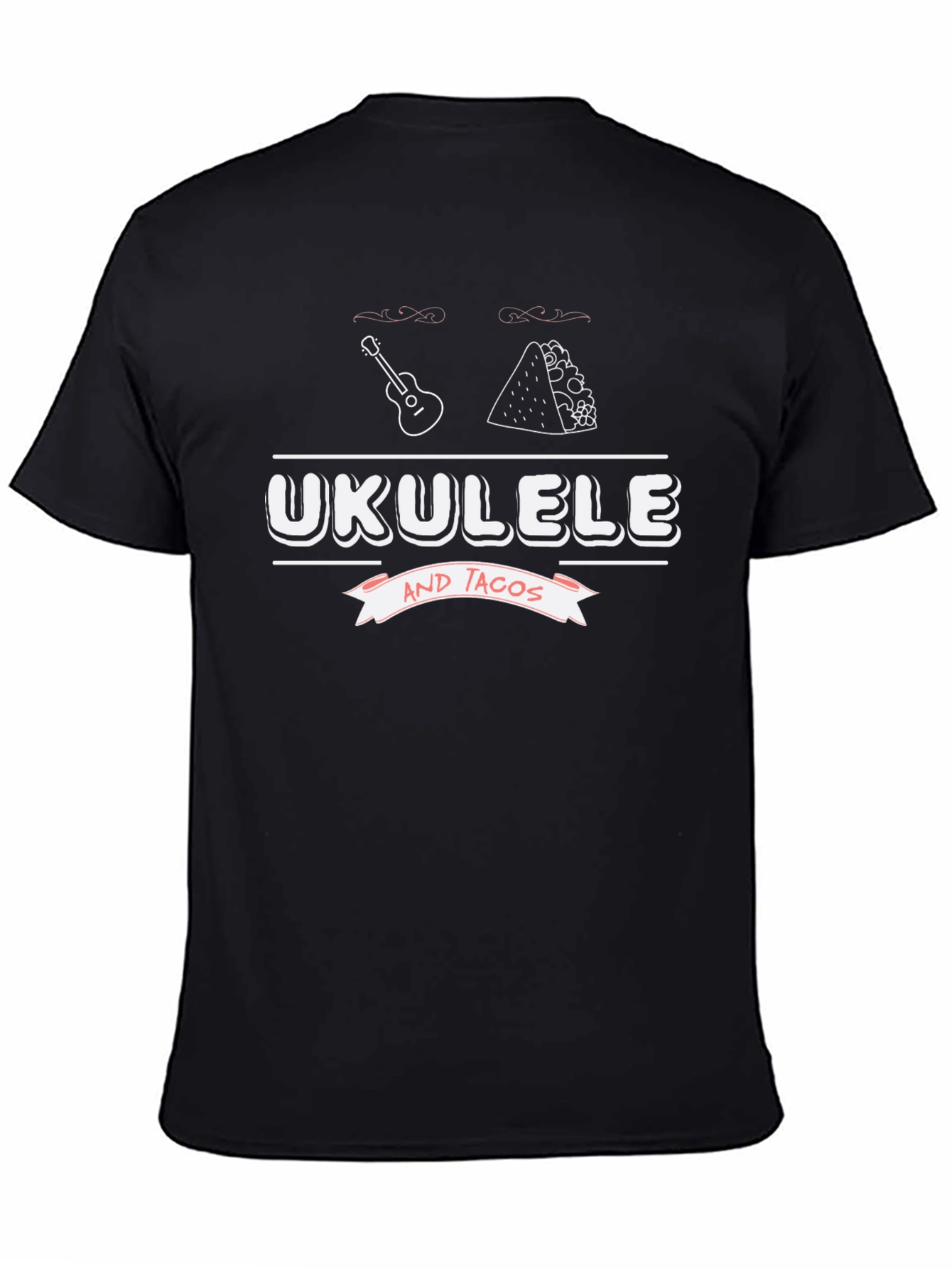 Ukulele and Tacos Black Graphic T-Shirt