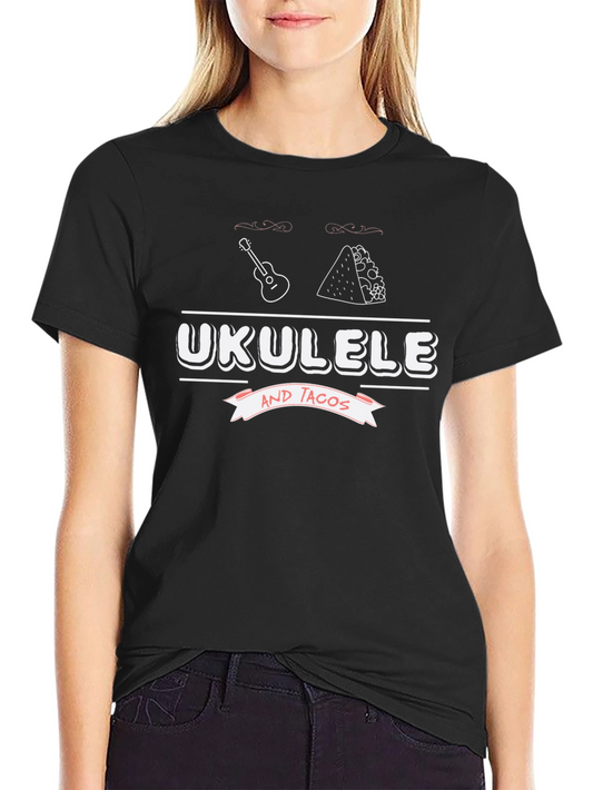 Ukulele and Tacos Black Graphic T-Shirt