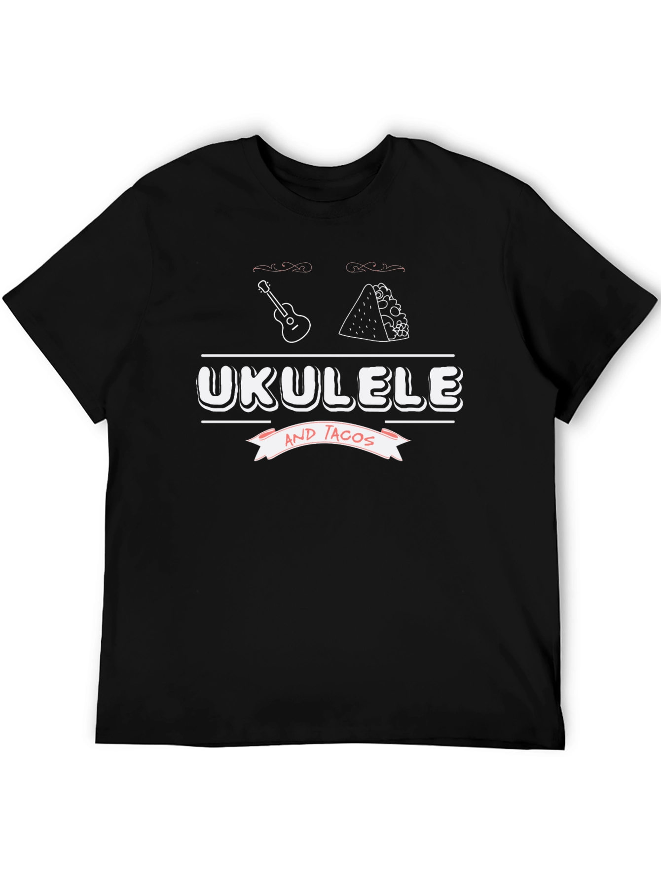 Ukulele and Tacos Black Graphic T-Shirt