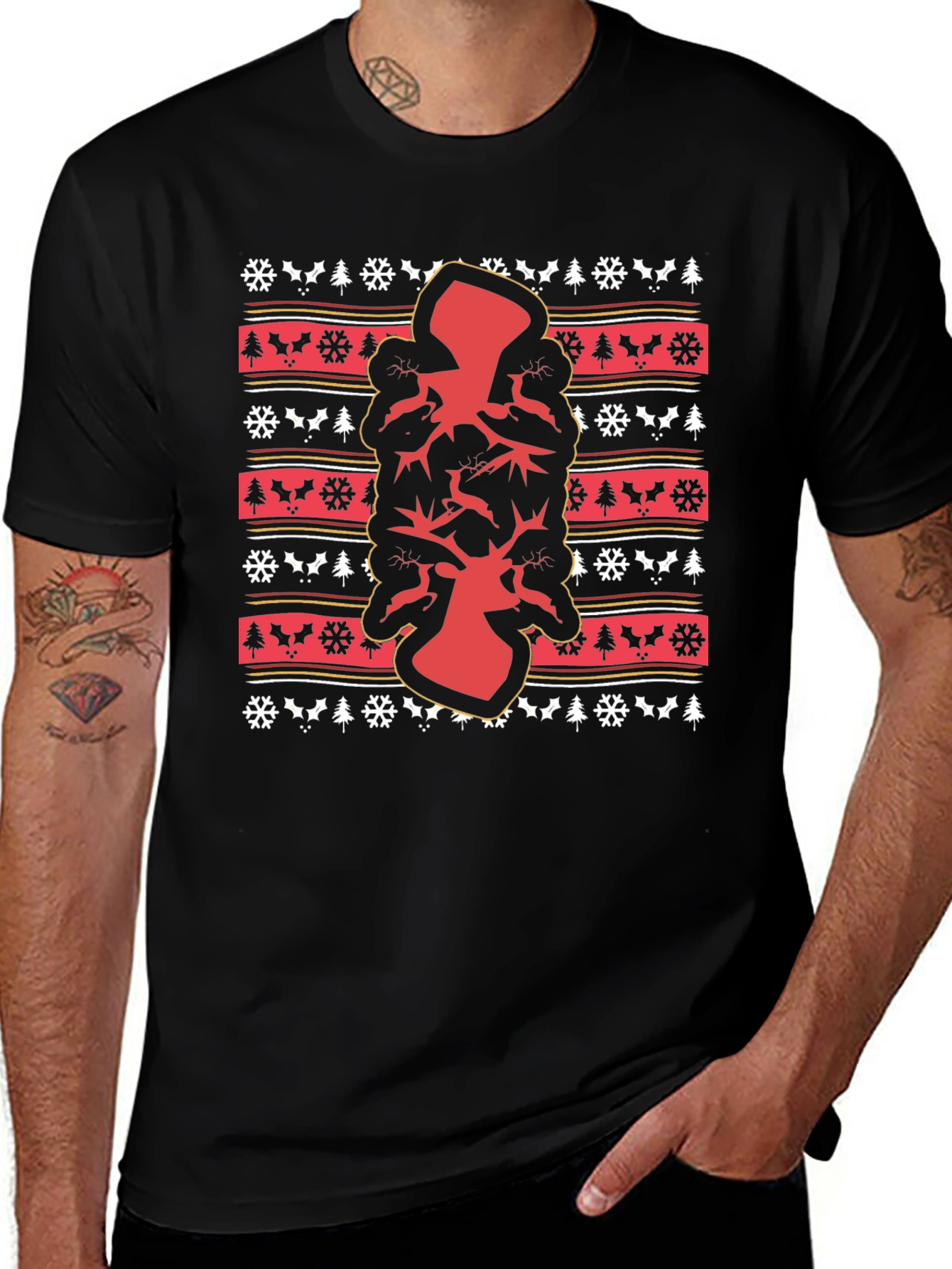 Festive Ugly Christmas T-Shirt with Deer Design