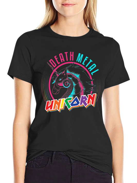 Death Metal Unicorn Graphic T-Shirt - Black