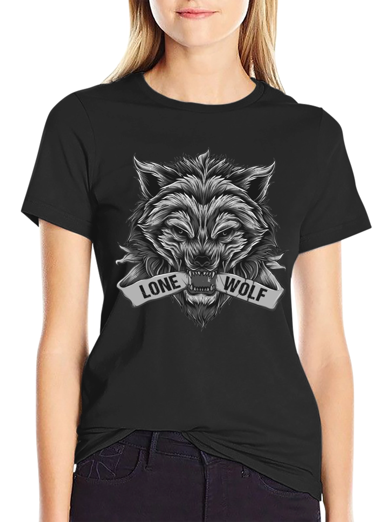 Lone Wolf Graphic Tee - Black Cotton Blend