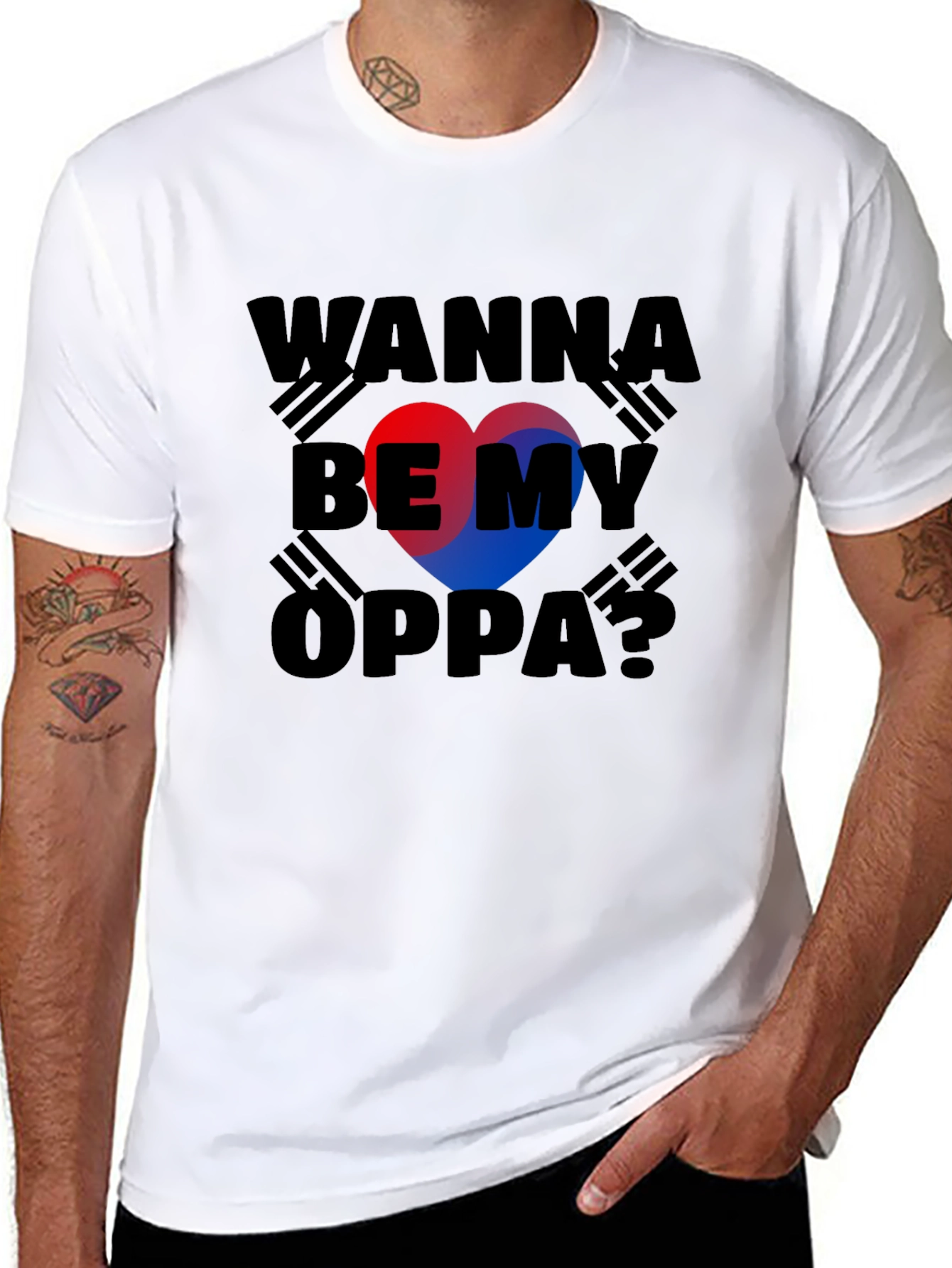 Wanna Be My Oppa? T-Shirt Korean Flag Heart