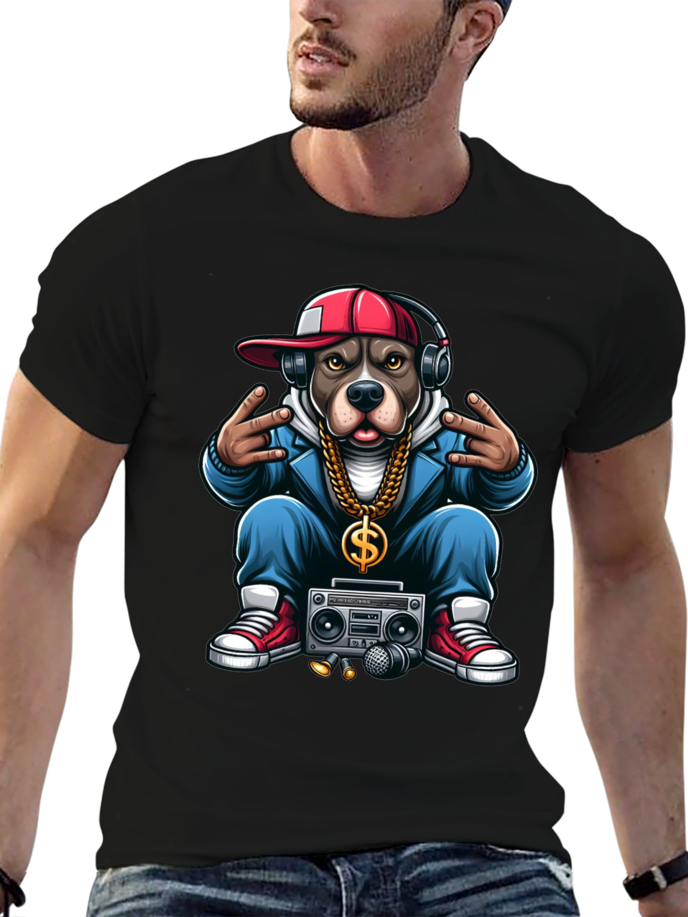 Hip Hop Dog Graphic T-Shirt