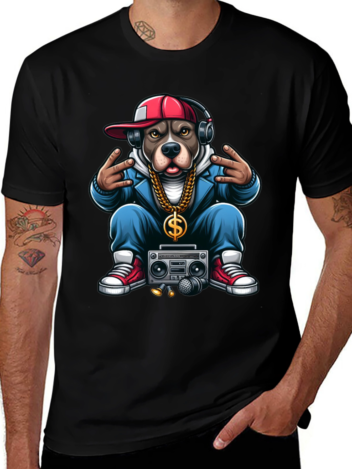Hip Hop Dog Graphic T-Shirt