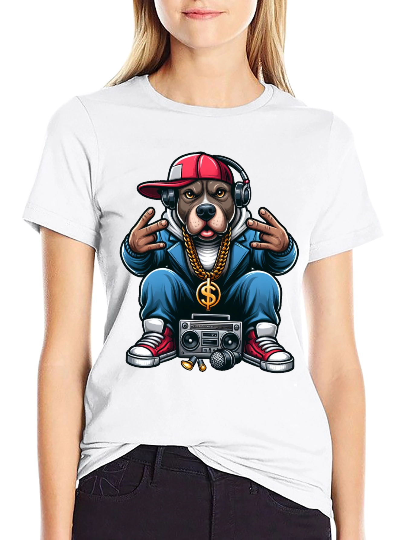 Hip Hop Dog Graphic T-Shirt
