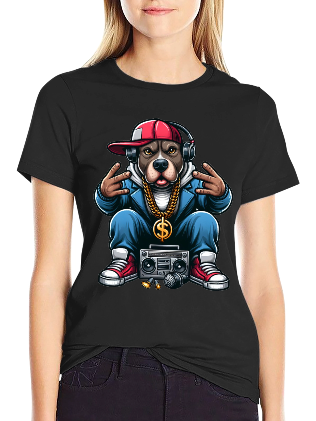 Hip Hop Dog Graphic T-Shirt