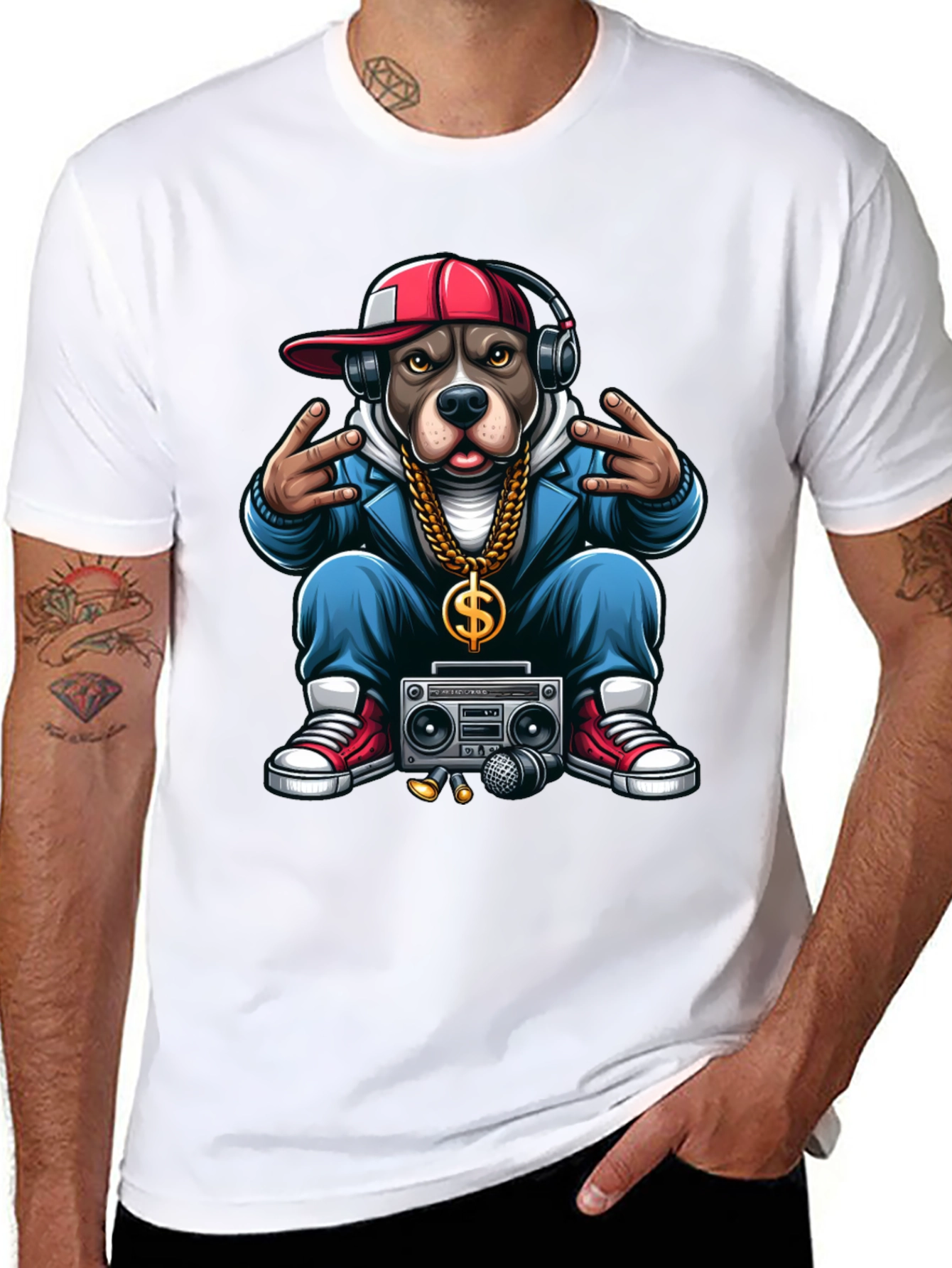 Hip Hop Dog Graphic T-Shirt