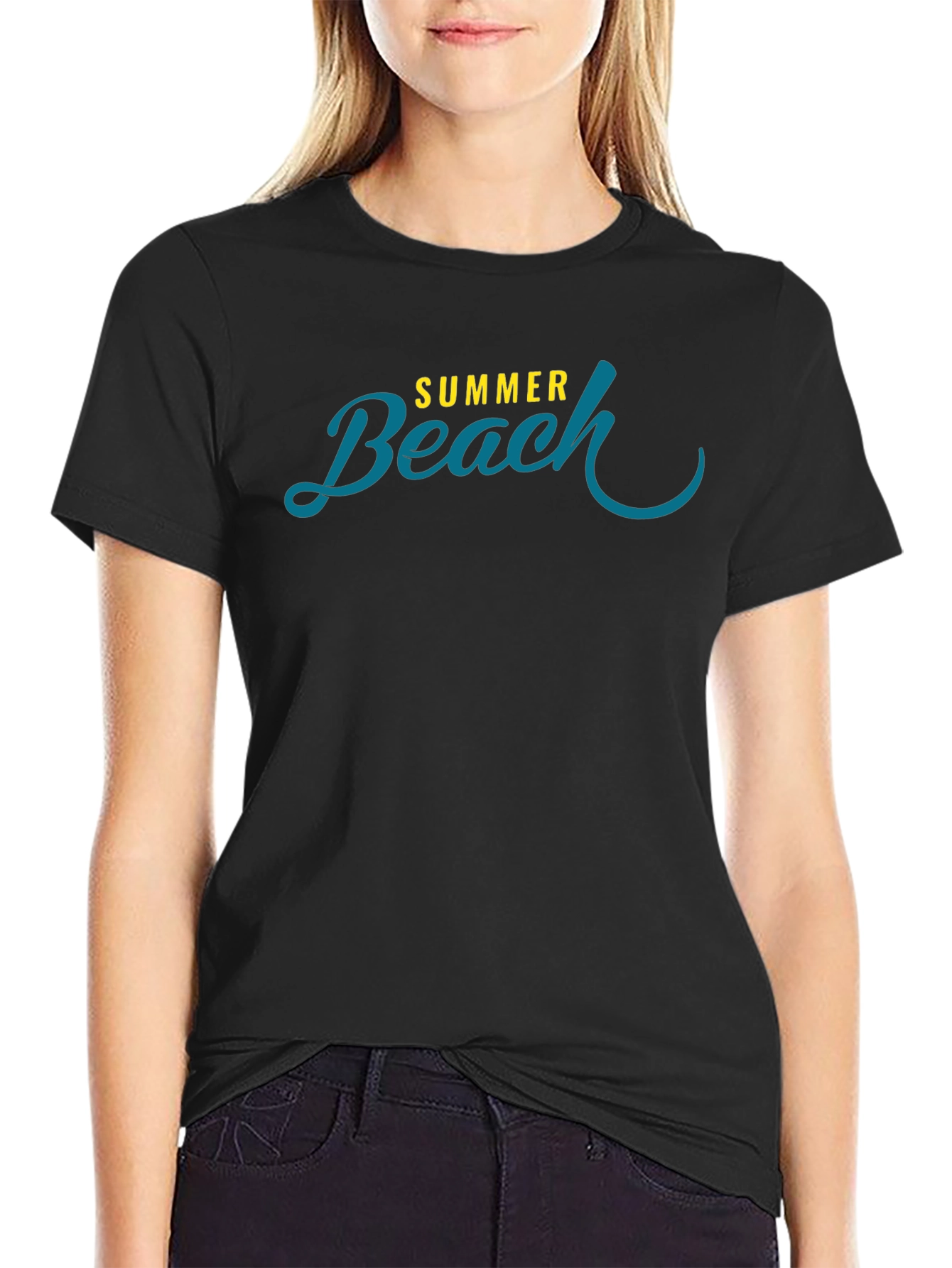 Summer Beach Graphic Tee - Casual Black T-Shirt