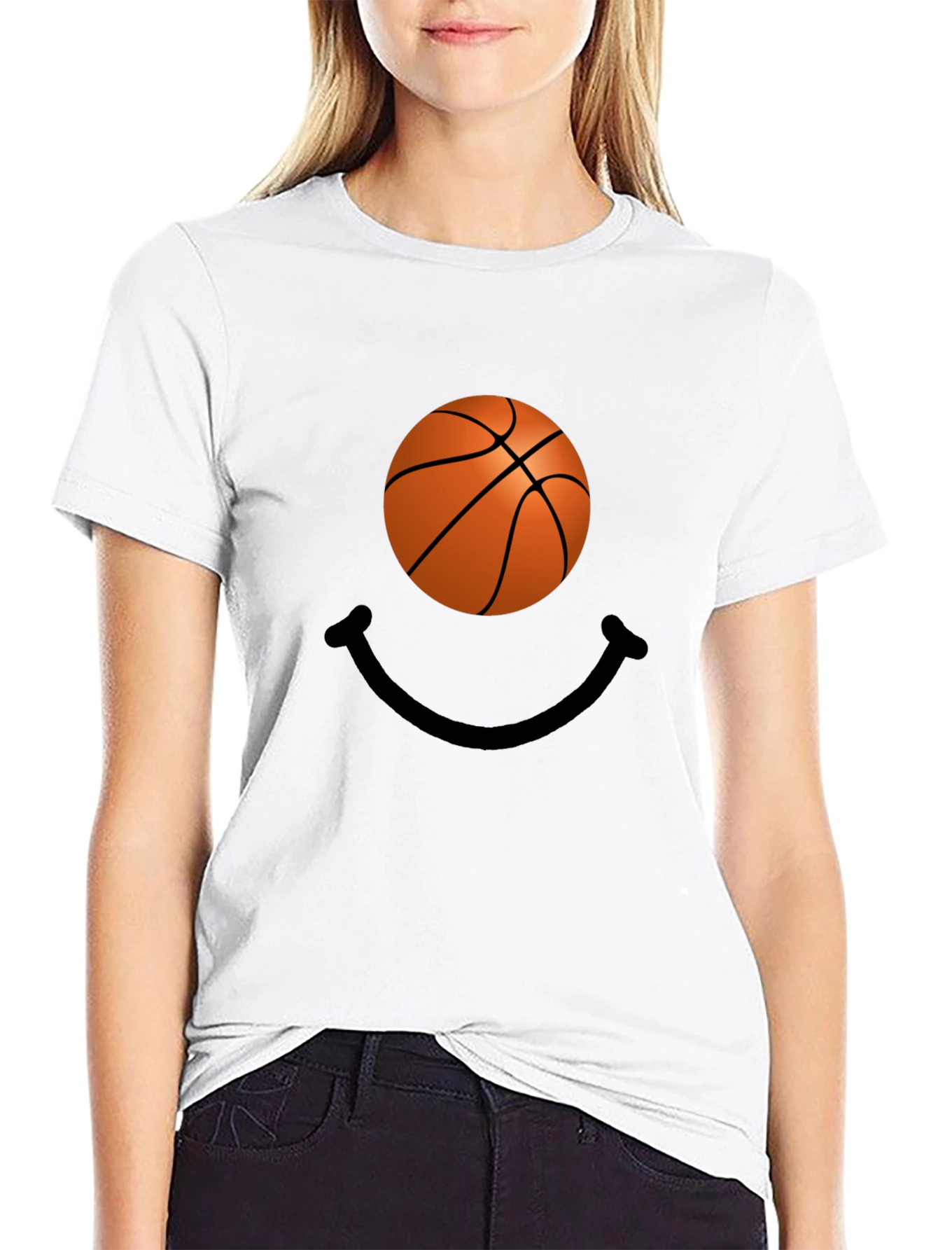 Basketball Smiley Face Black T-Shirt