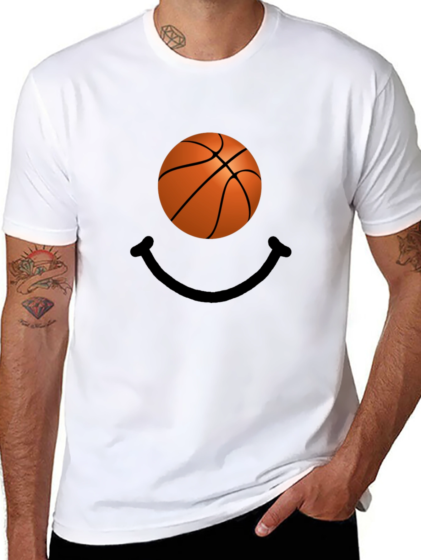 Basketball Smiley Face Black T-Shirt