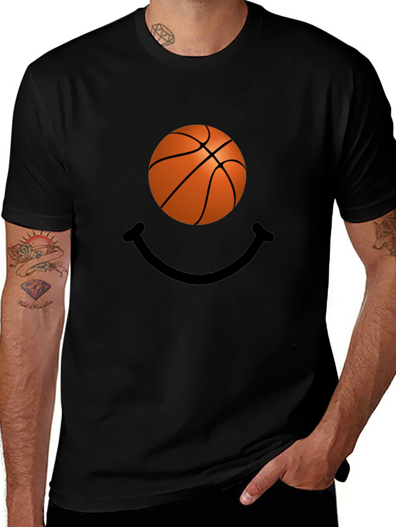 Basketball Smiley Face Black T-Shirt