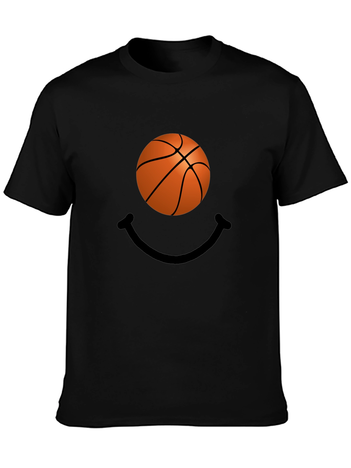 Basketball Smiley Face Black T-Shirt