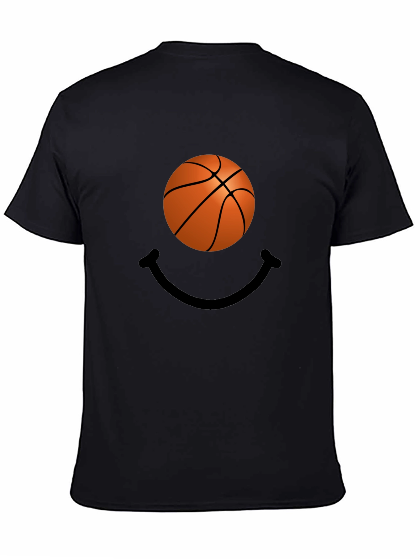 Basketball Smiley Face Black T-Shirt