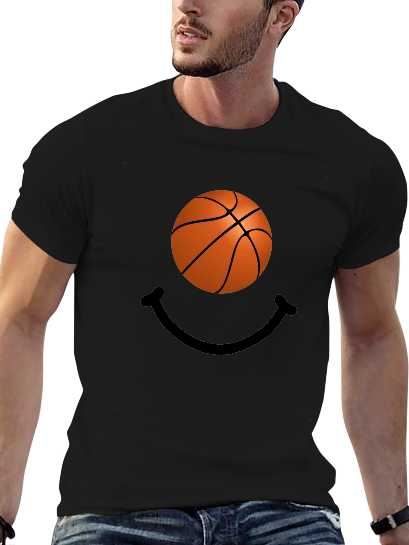 Basketball Smiley Face Black T-Shirt