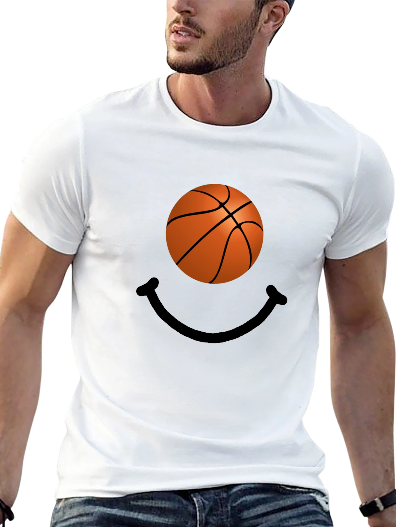 Basketball Smiley Face Black T-Shirt