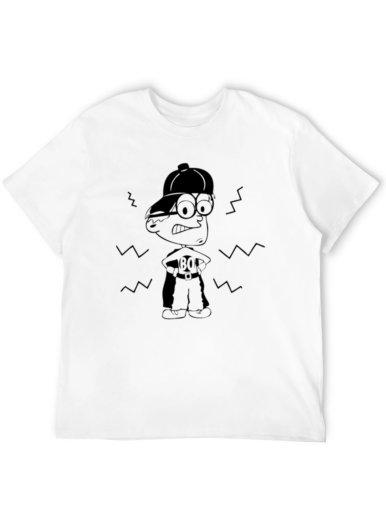 Cartoon Character Graphic Tee - Black Cotton