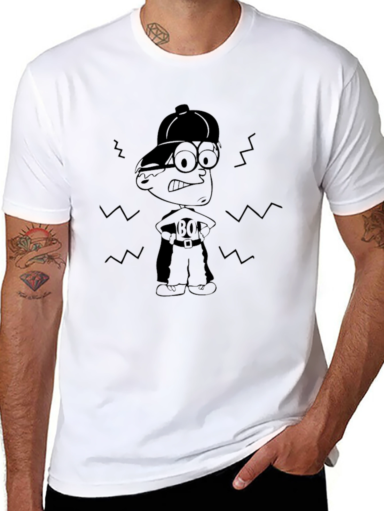 Cartoon Character Graphic Tee - Black Cotton