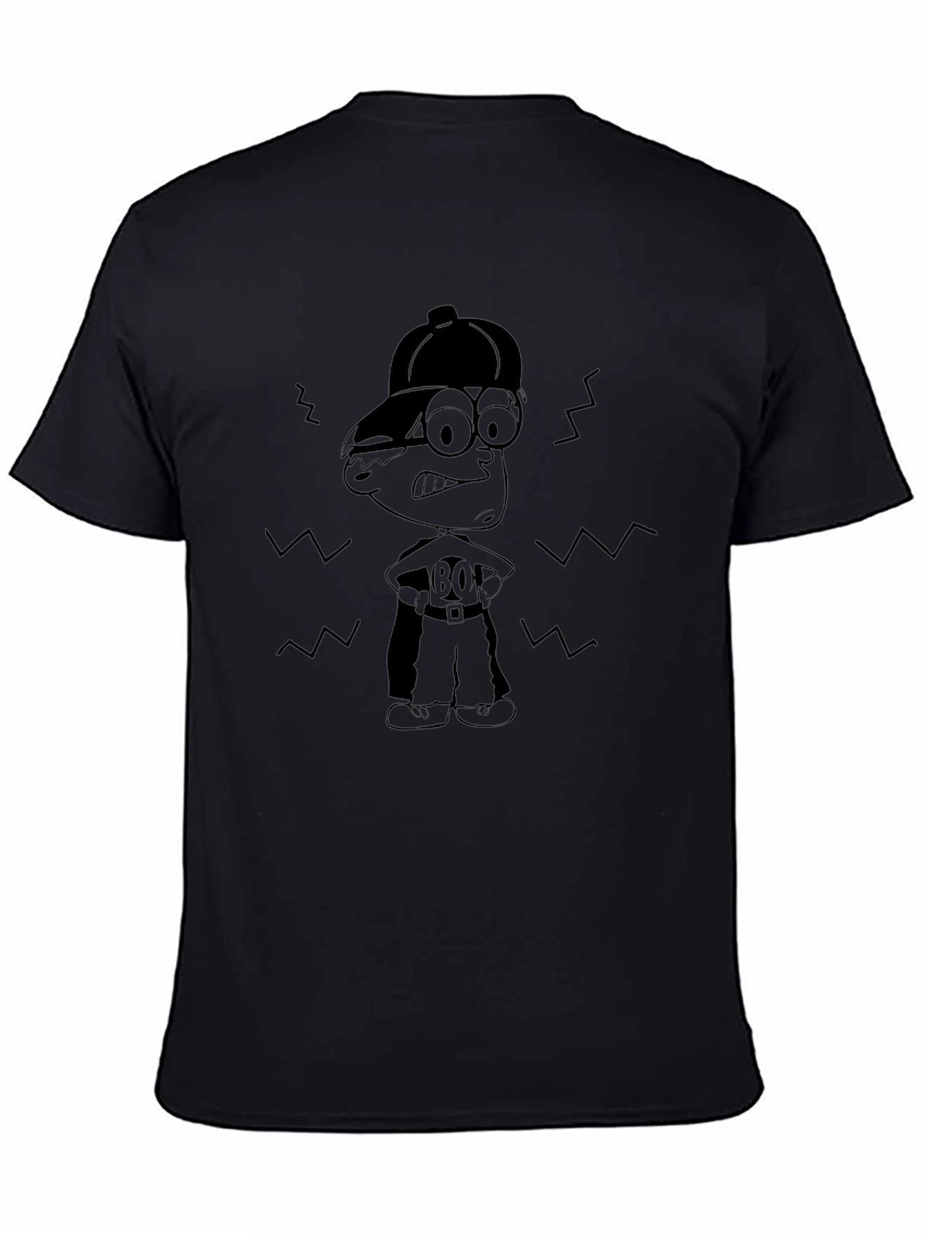 Cartoon Character Graphic Tee - Black Cotton