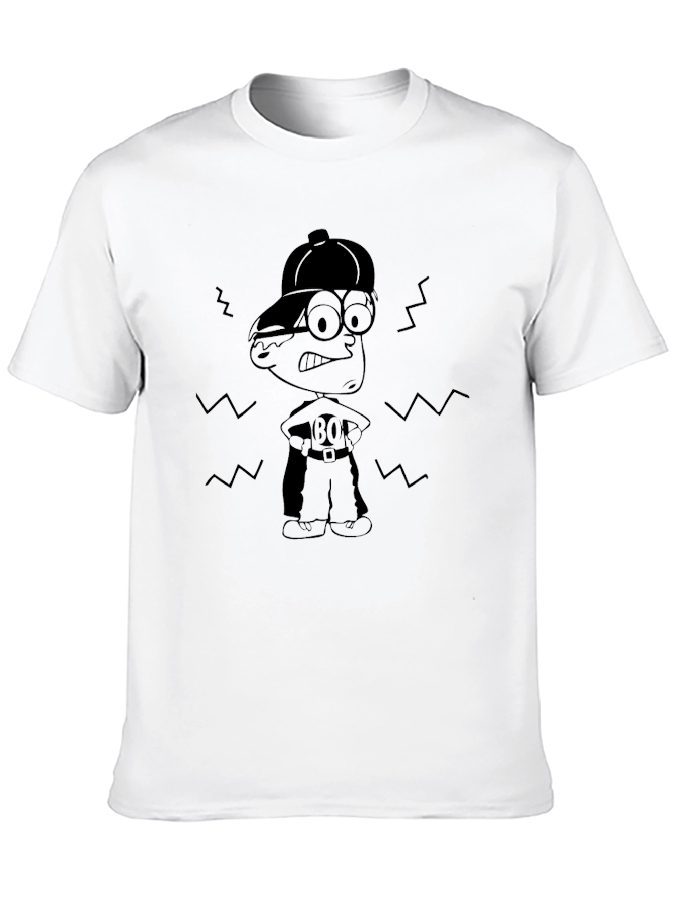 Cartoon Character Graphic Tee - Black Cotton