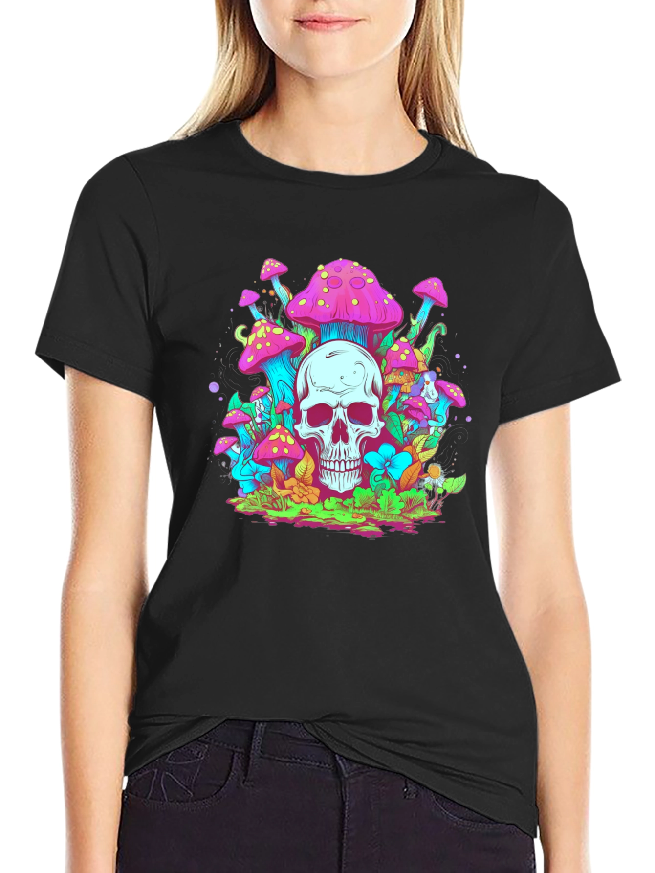Skull Mushroom Graphic Tee - Black