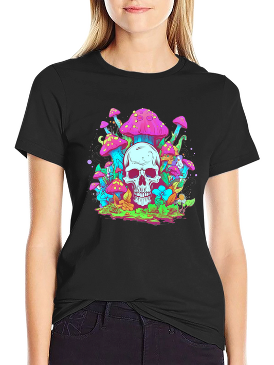 Skull Mushroom Graphic Tee - Black