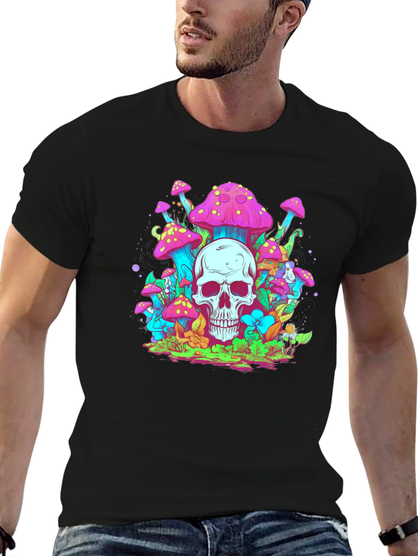Skull Mushroom Graphic Tee - Black