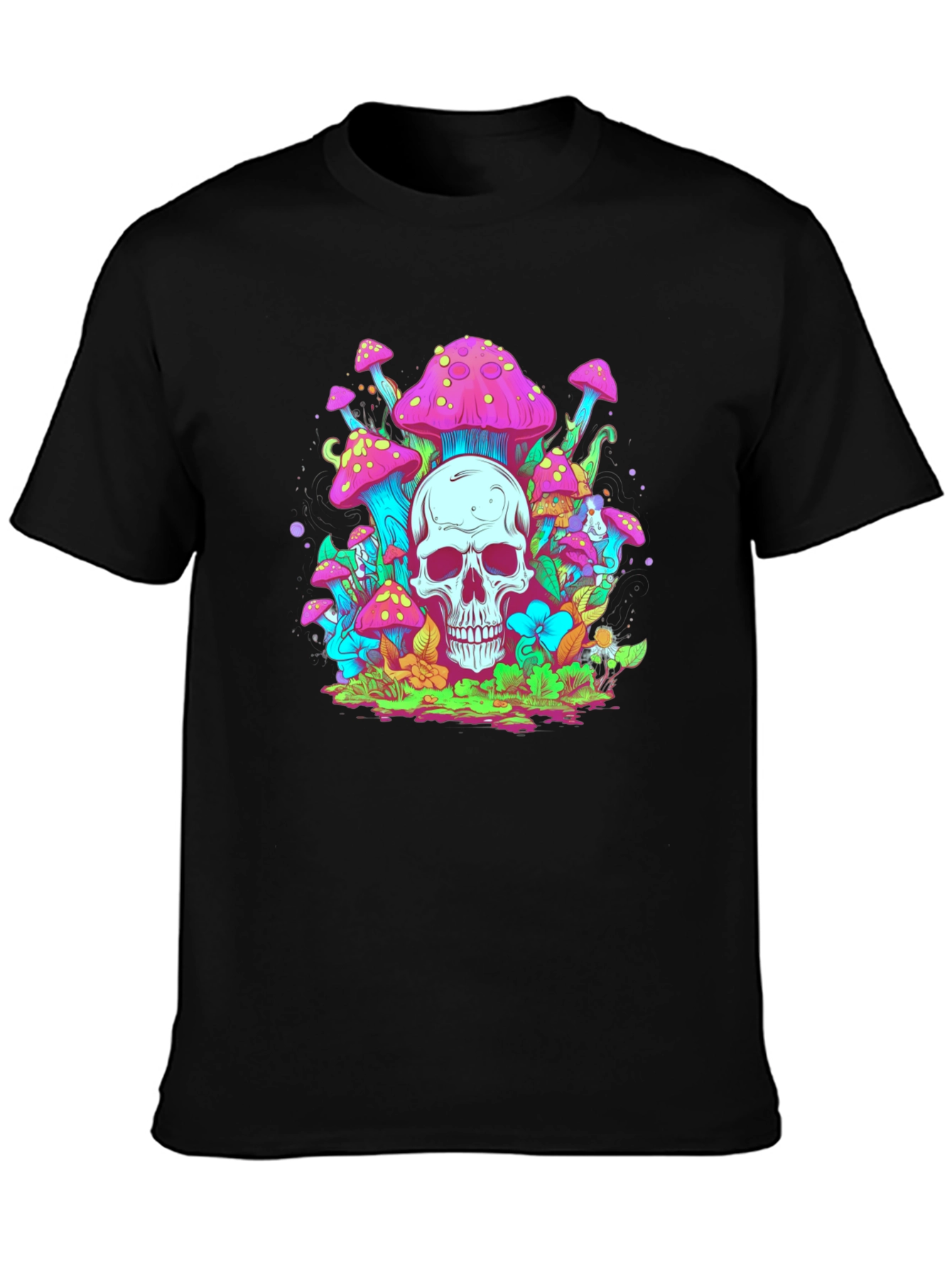Skull Mushroom Graphic Tee - Black