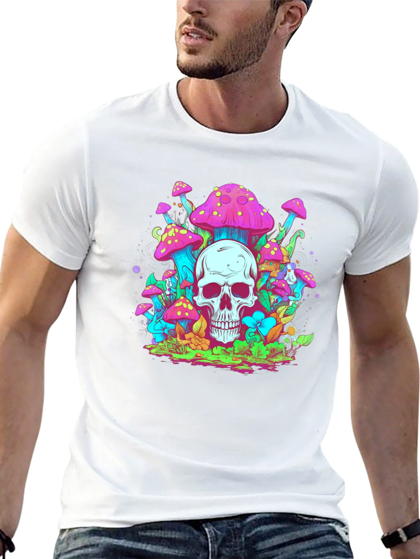 Skull Mushroom Graphic Tee - Black