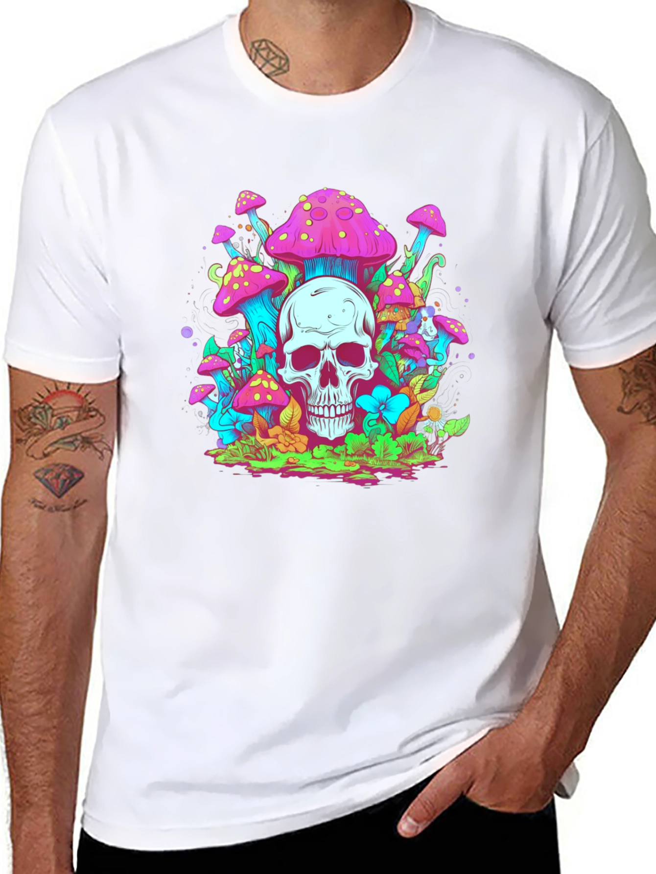 Skull Mushroom Graphic Tee - Black