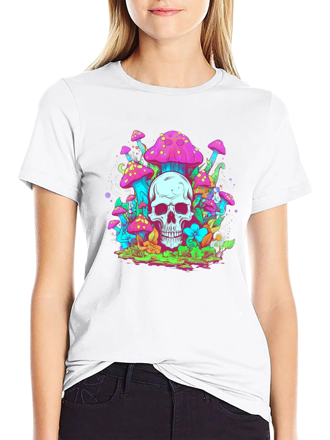 Skull Mushroom Graphic Tee - Black