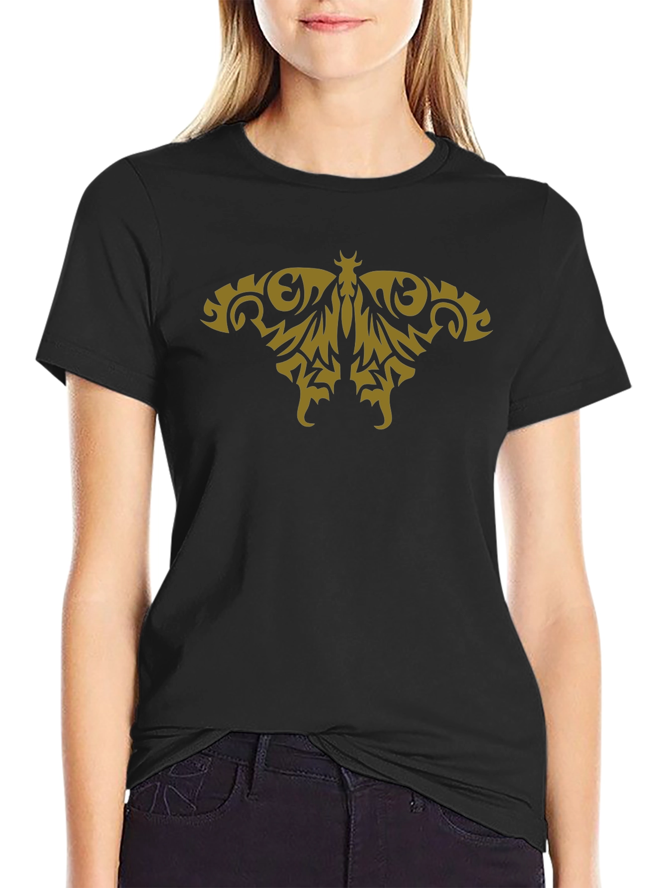 Tribal Butterfly Graphic Black T-Shirt