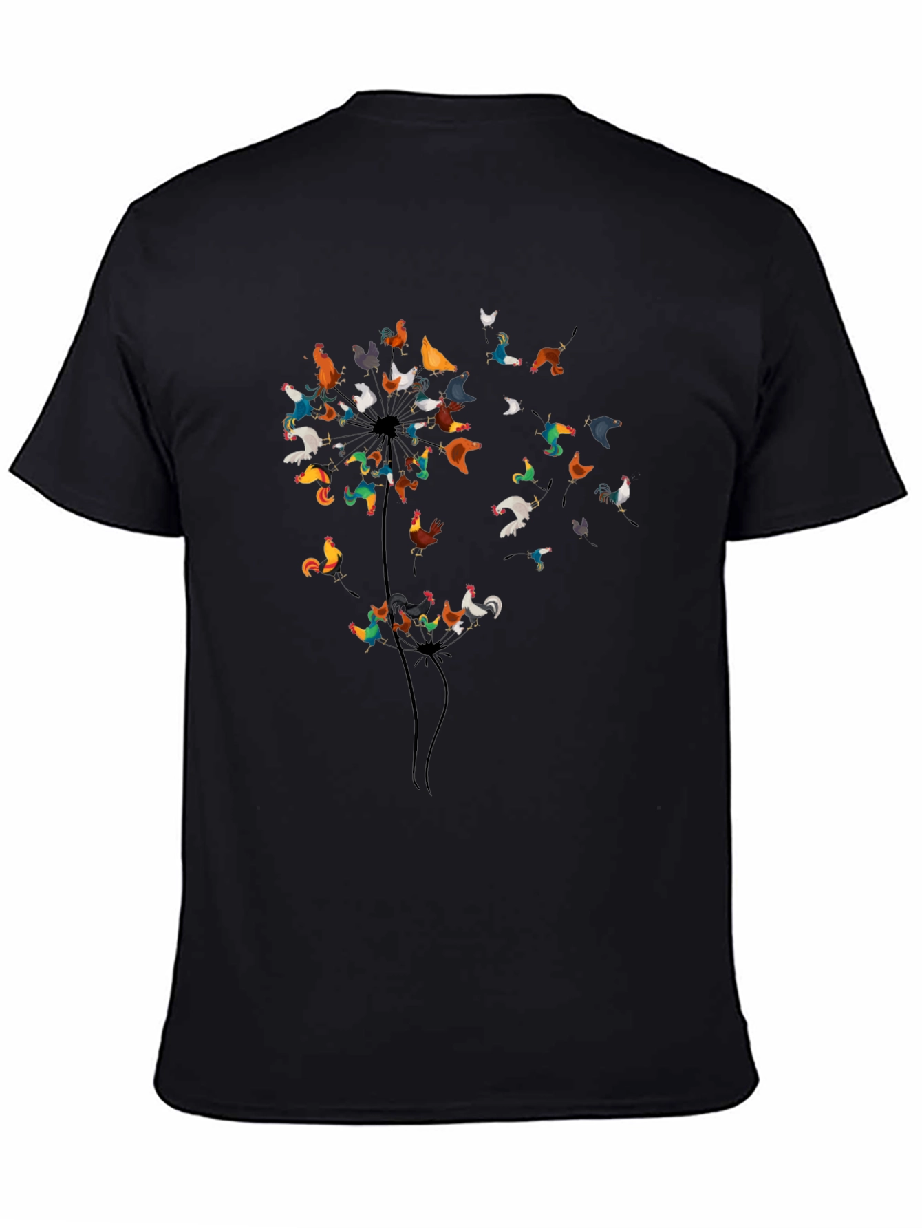 Dandelion Chicken Graphic Tee - Black Cotton Shirt