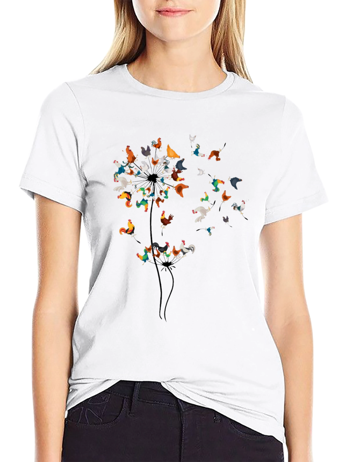 Dandelion Chicken Graphic Tee - Black Cotton Shirt