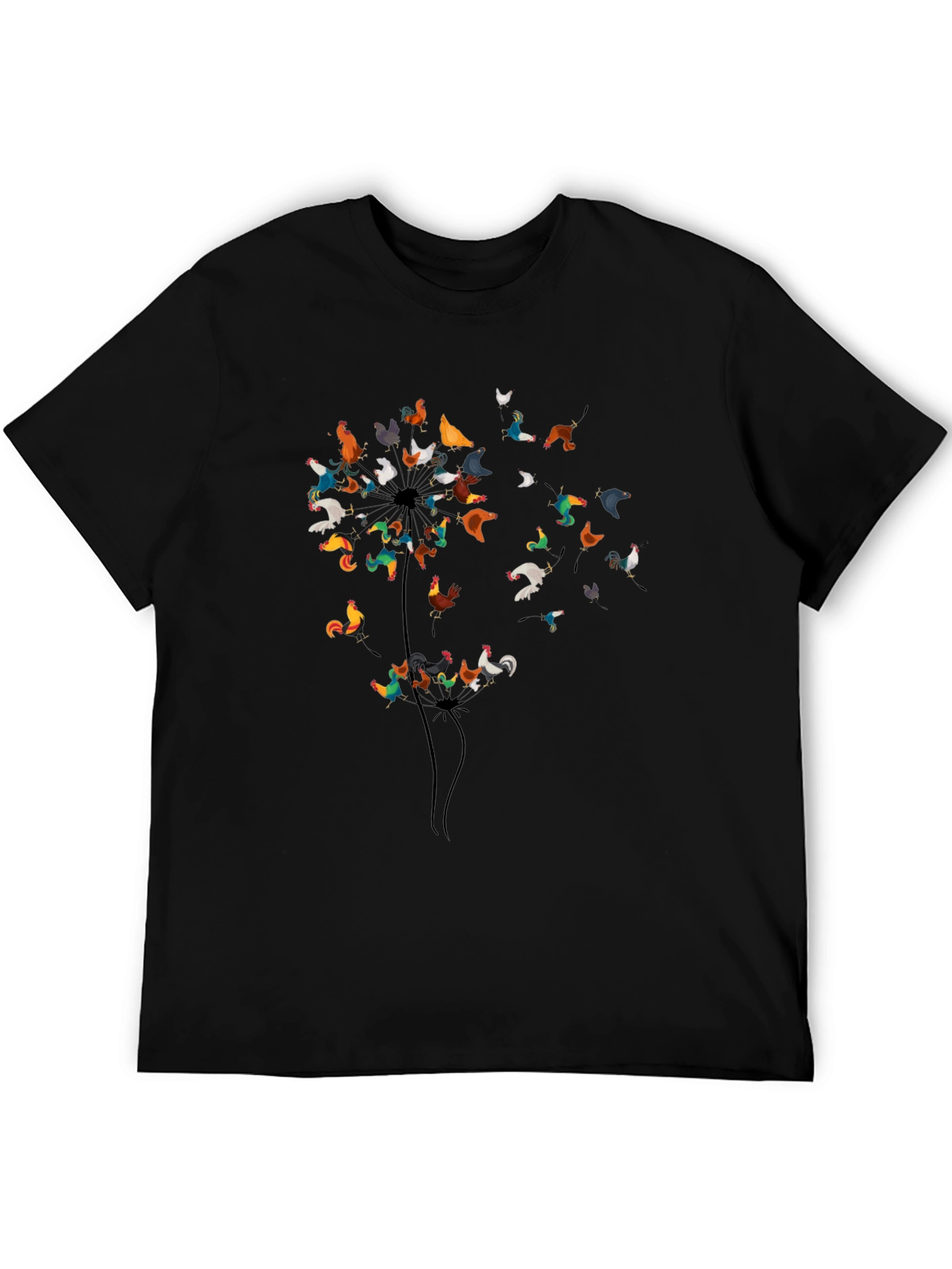 Dandelion Chicken Graphic Tee - Black Cotton Shirt