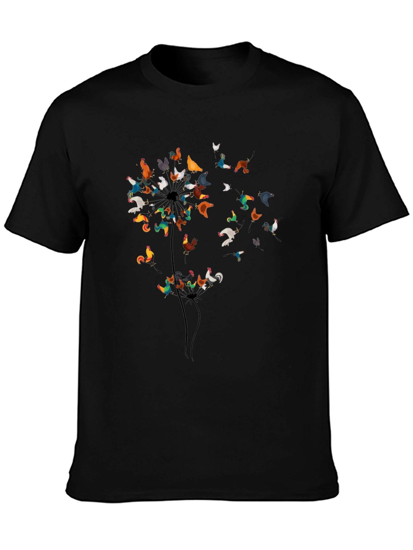 Dandelion Chicken Graphic Tee - Black Cotton Shirt