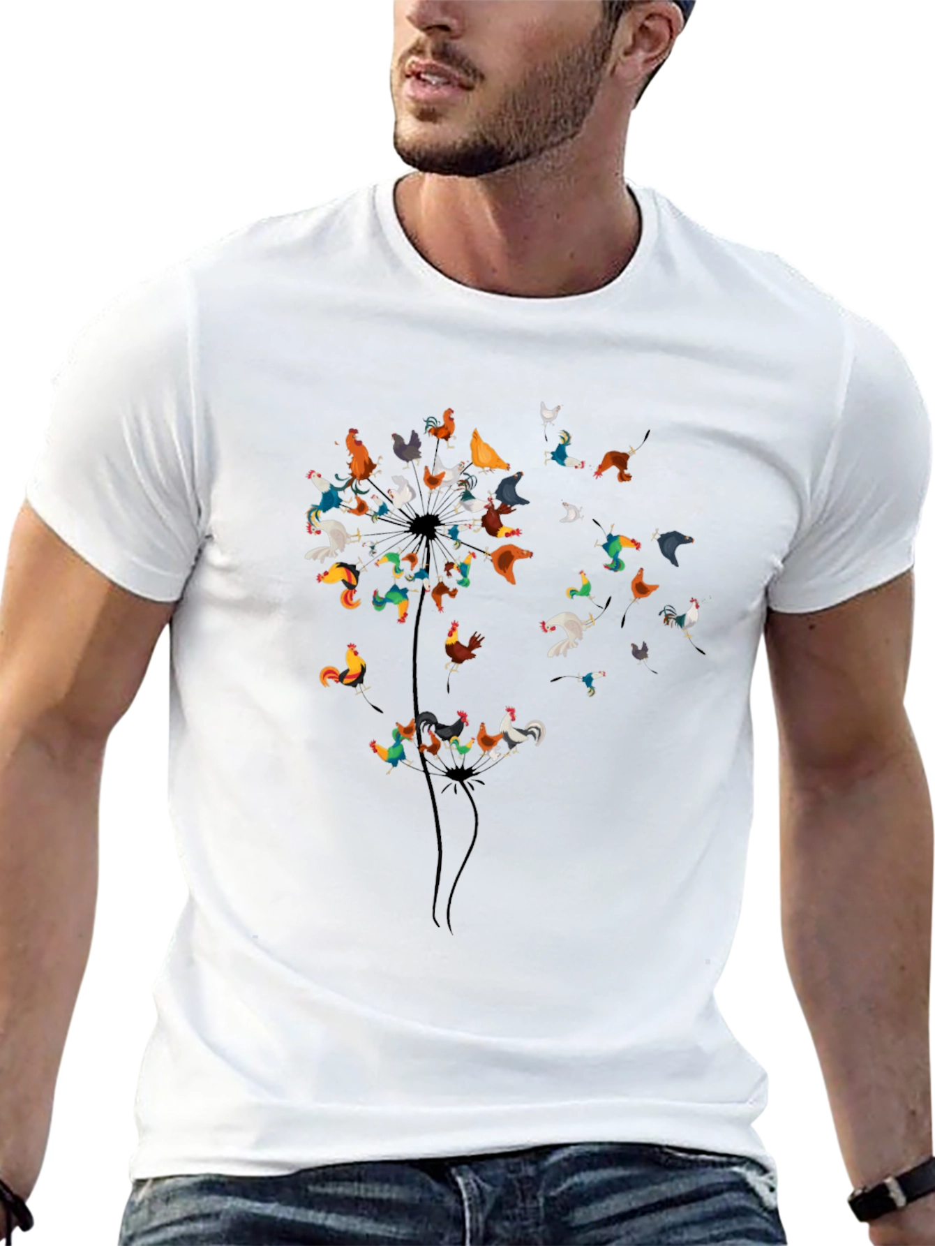 Dandelion Chicken Graphic Tee - Black Cotton Shirt