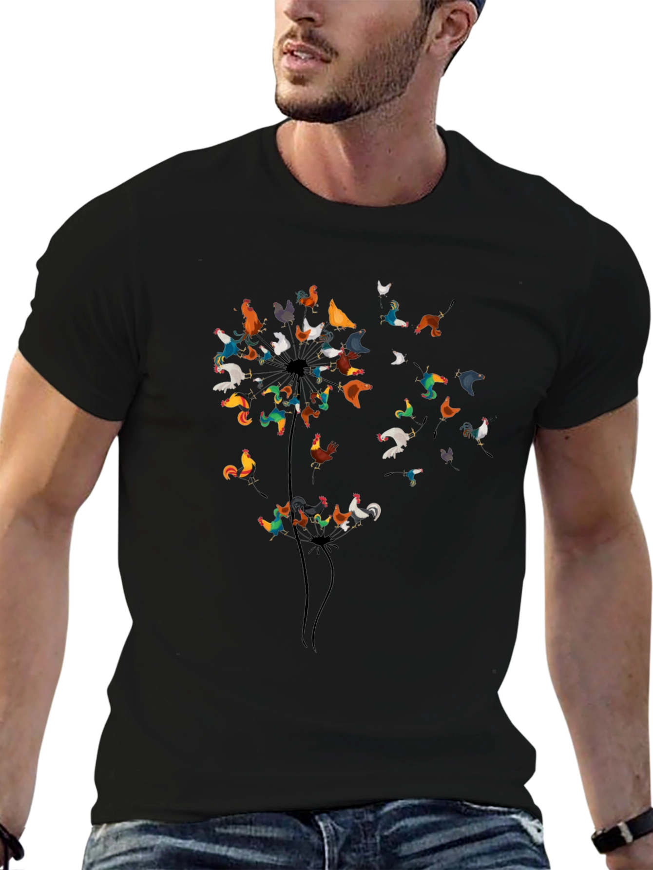 Dandelion Chicken Graphic Tee - Black Cotton Shirt