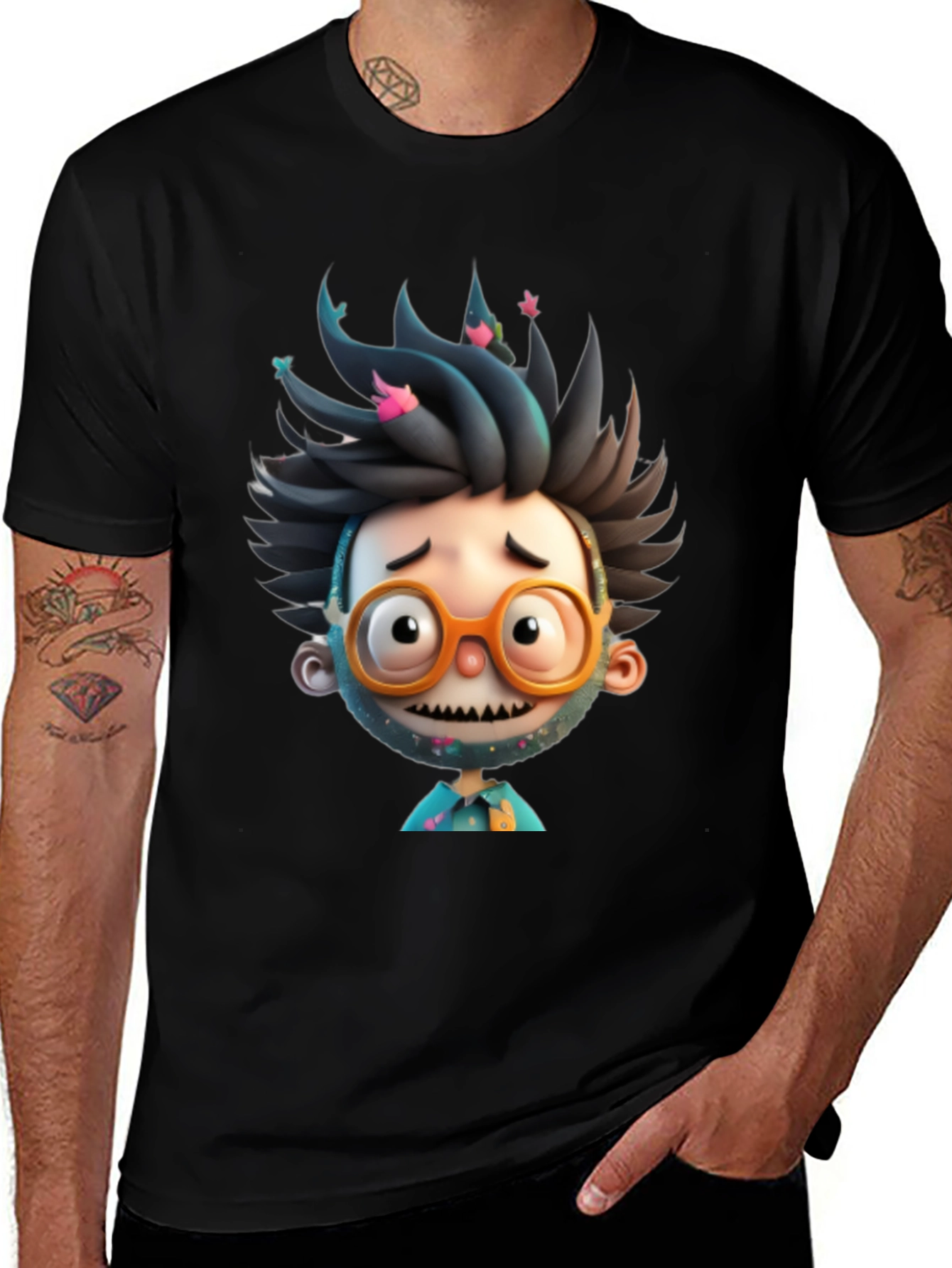 Cartoon Character Graphic Tee - Black