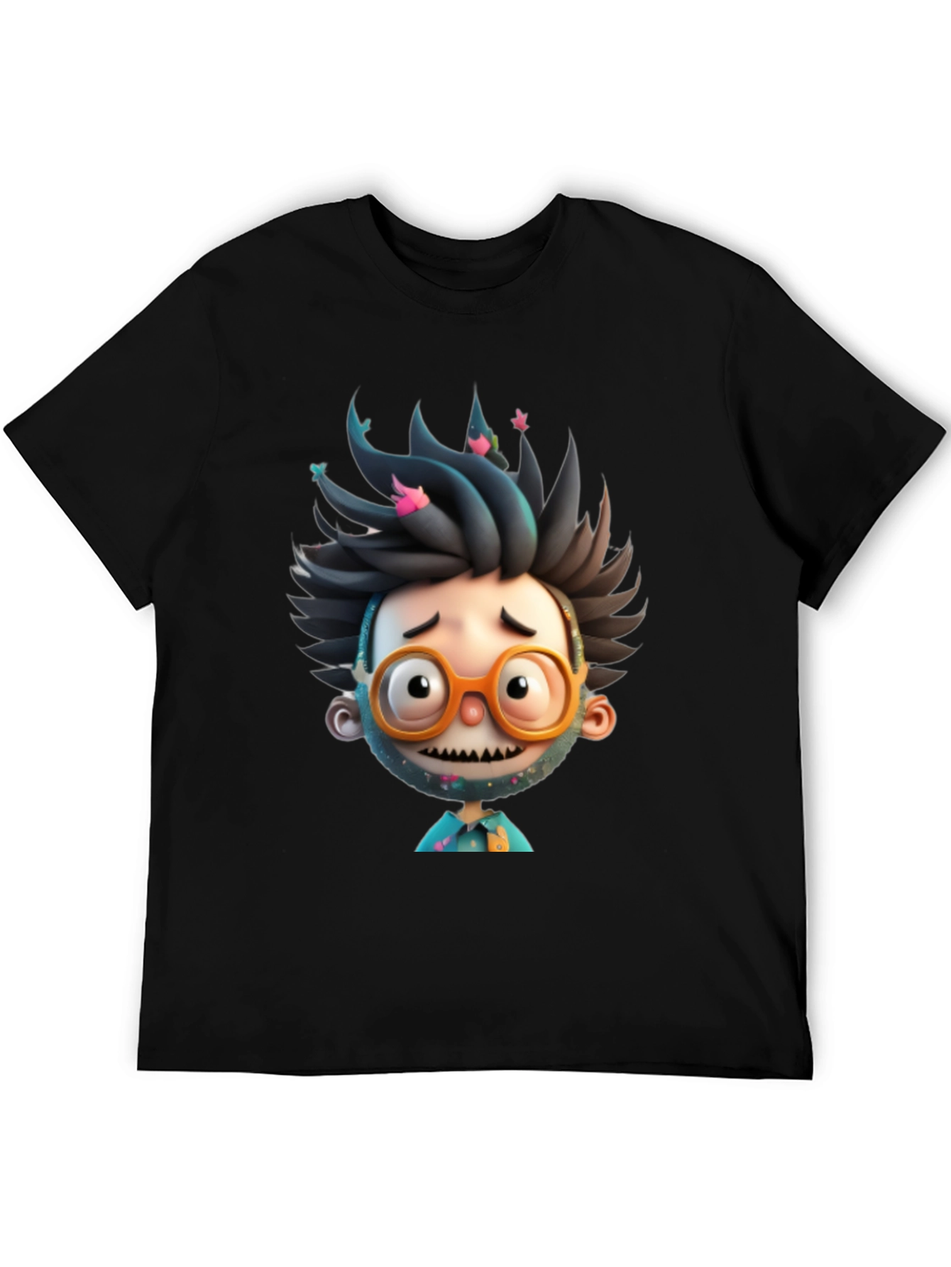 Cartoon Character Graphic Tee - Black