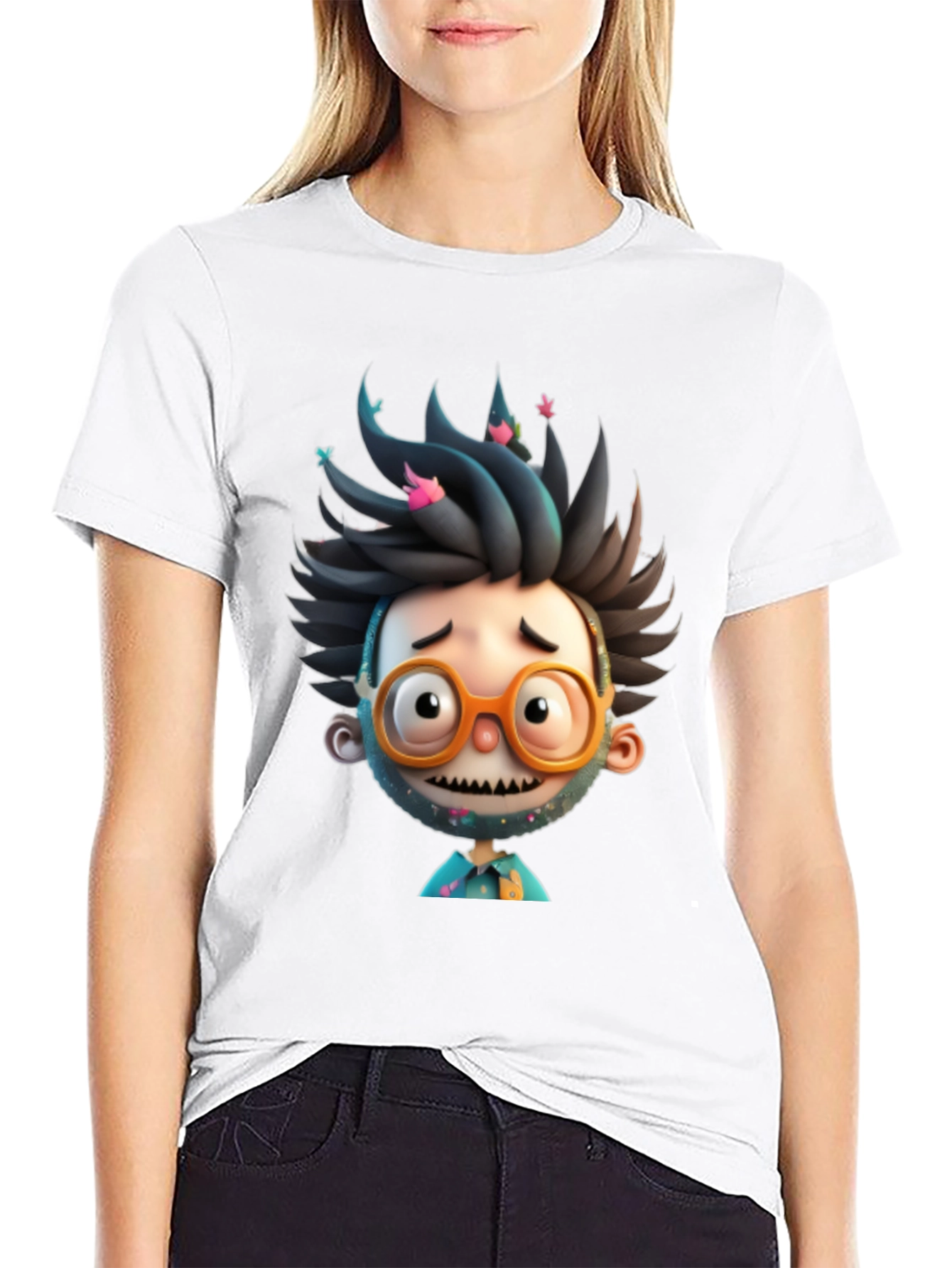 Cartoon Character Graphic Tee - Black