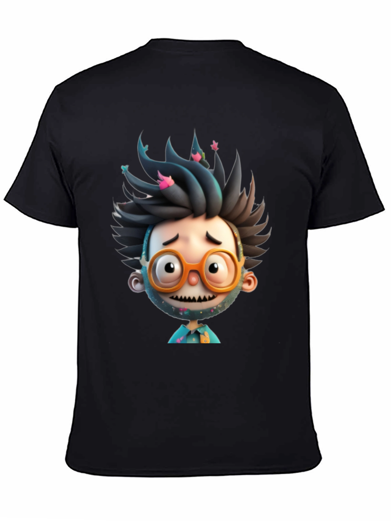 Cartoon Character Graphic Tee - Black